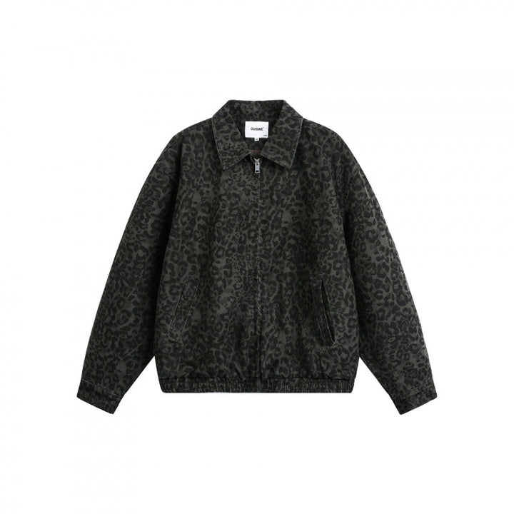 Men's Loose Boxy Jacket with Leopard Print, Full Zip and Elastic Hem Mune Fashion