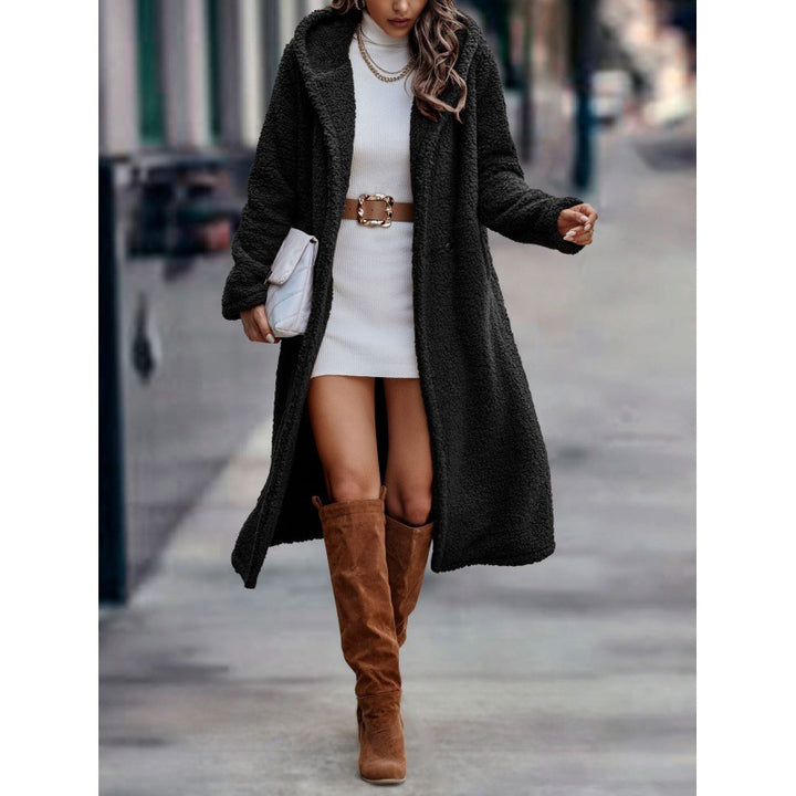 Women's Maxi Length Teddy Coat with Hood and Double Button Placket Mune Fashion