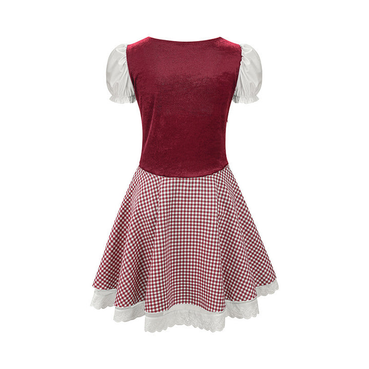 Women's Trachten dress in Vichy style with puff sleeves, lace-up corset, and lace apron Mune Fashion