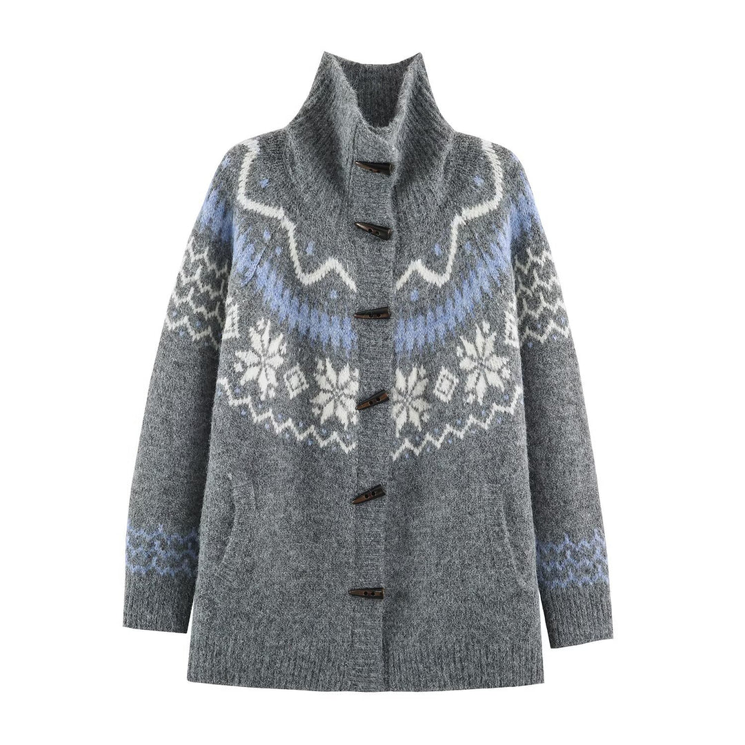 Women’s Norwegian cardigan with stand-up collar and wooden button closures Mune Fashion