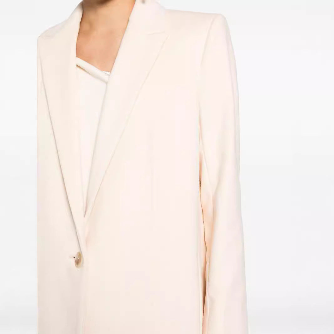 Women's Longline Wool Coat with Single Button Closure and Tailored Lapel Mune Fashion
