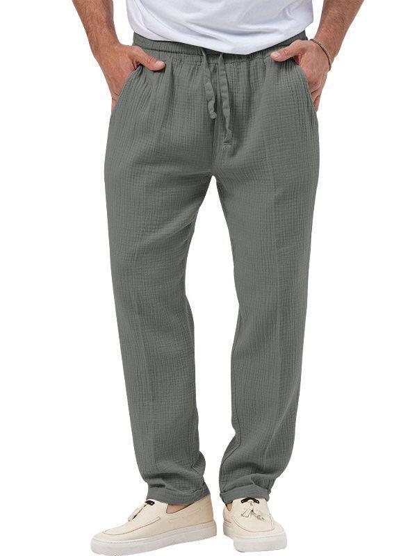 Men's relaxed cotton muslin pants with elastic drawstring waistband and straight leg Mune Fashion