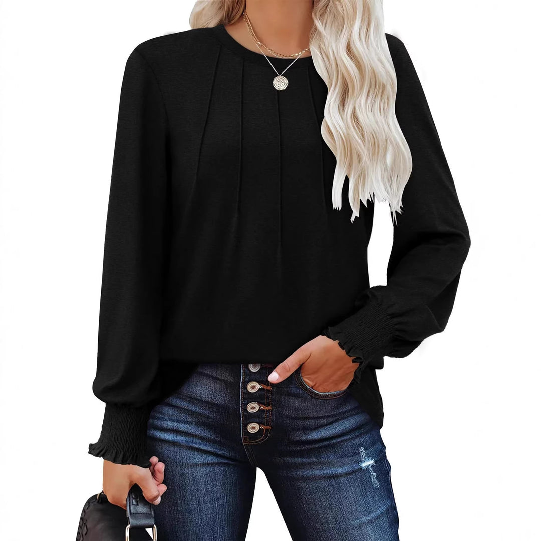 Women's long sleeve tunic with vertical pintucks and gathered ruffle cuffs Drune