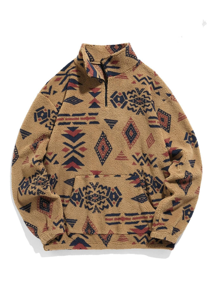 Men's Comfortable Fleece Pullover with Half Zip and Geometric Pattern Mune Fashion