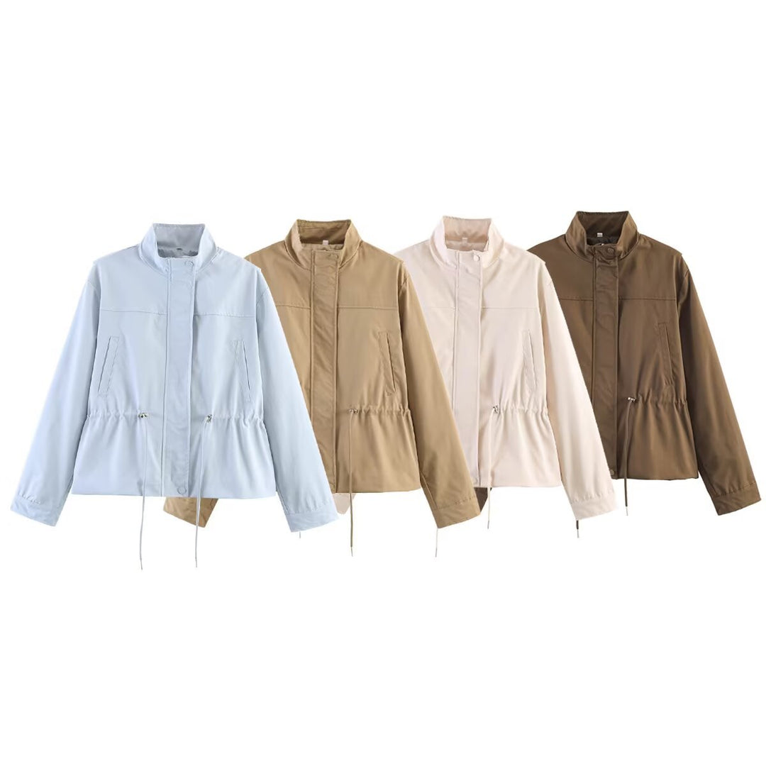 Women's short transition jacket with drawstring waist and stand-up collar Mune Fashion