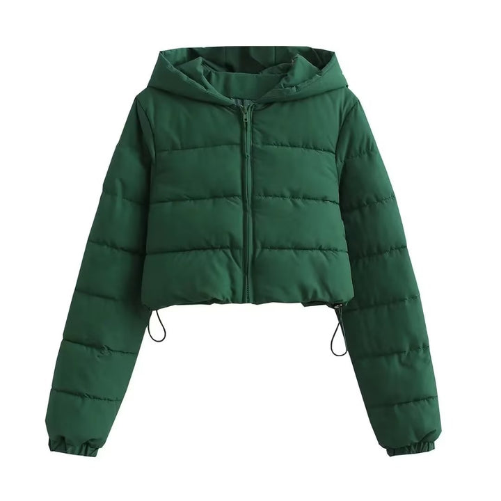 Ladies short quilted hooded jacket with drawstring, zipper and light padding Mune Fashion