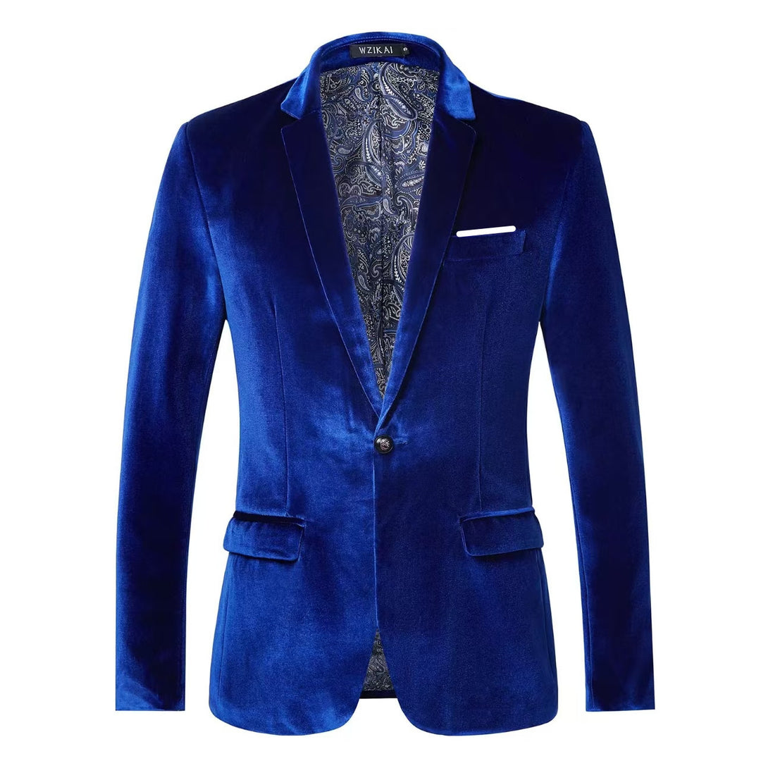 Men's tailored velvet jacket with patterned lining and single-button closure Mune Fashion