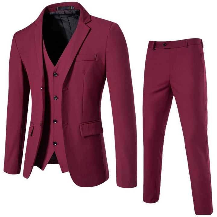 Men's Three-Piece Tailored Suit Set with Slim Blazer, Vest, and Slim Flat Front Trousers Mune Fashion