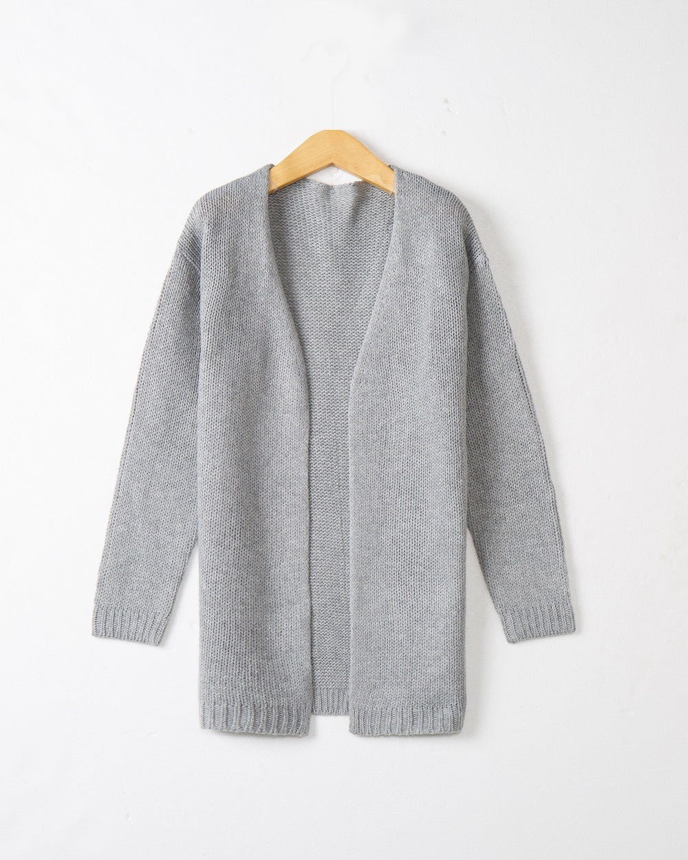 Women Longline Knit Cardigan without Closure with Open Front and Fine Rib Edge Mune Fashion