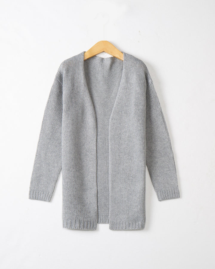 Women Longline Knit Cardigan without Closure with Open Front and Fine Rib Edge Mune Fashion
