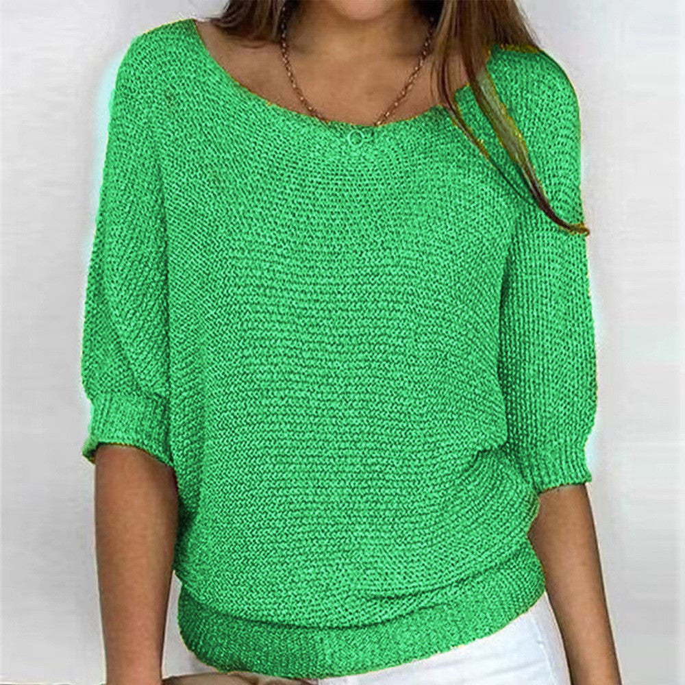 Ladies nan lightweight casual fine knit pullover with wide neckline Mune Fashion