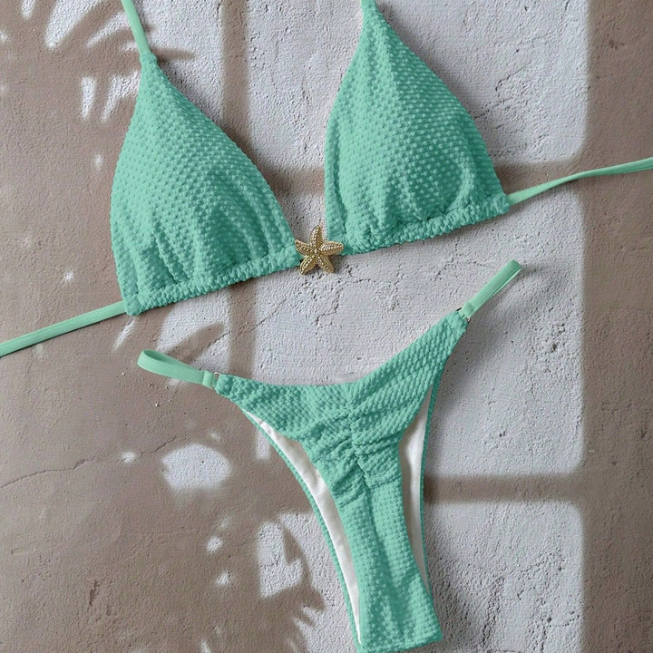 Women's triangle bikini with textured fabric and maritime details Mune Fashion