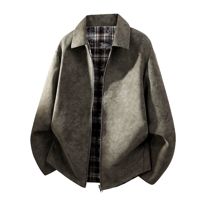 Men's oversized shirt jacket in suede look with checked flannel lining Mune Fashion