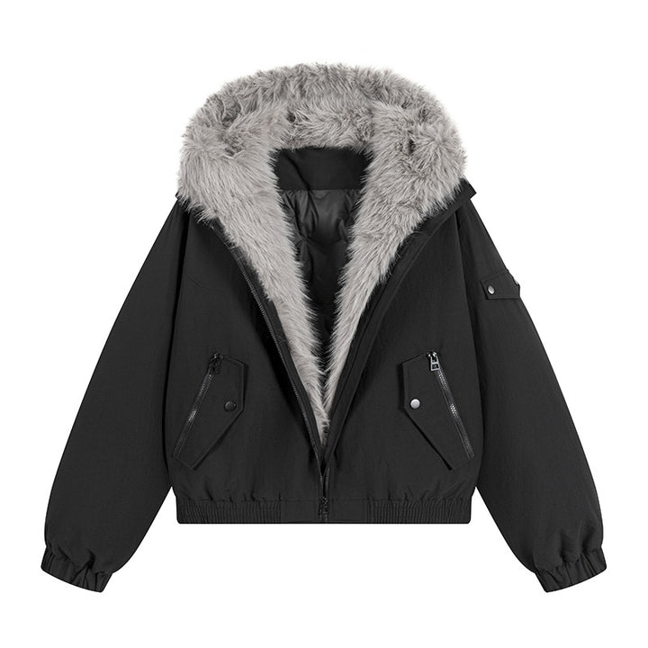 Women's Trendy Fleece Jacket with Detachable Hood