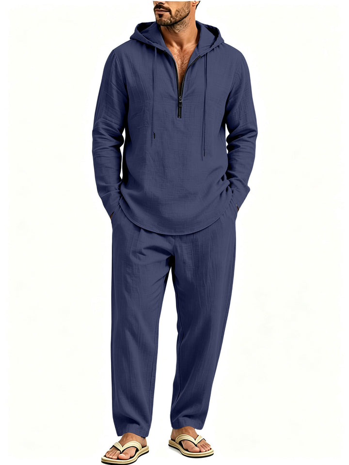 Men's Casual Lounge Set with Half-Zip Hoodie and Loose-Fitting Leisure Pants Mune Fashion
