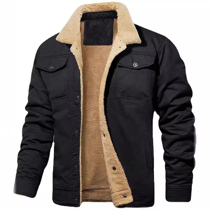 Men's non-padded canvas jacket with teddy fleece lining and shirt collar Mune Fashion