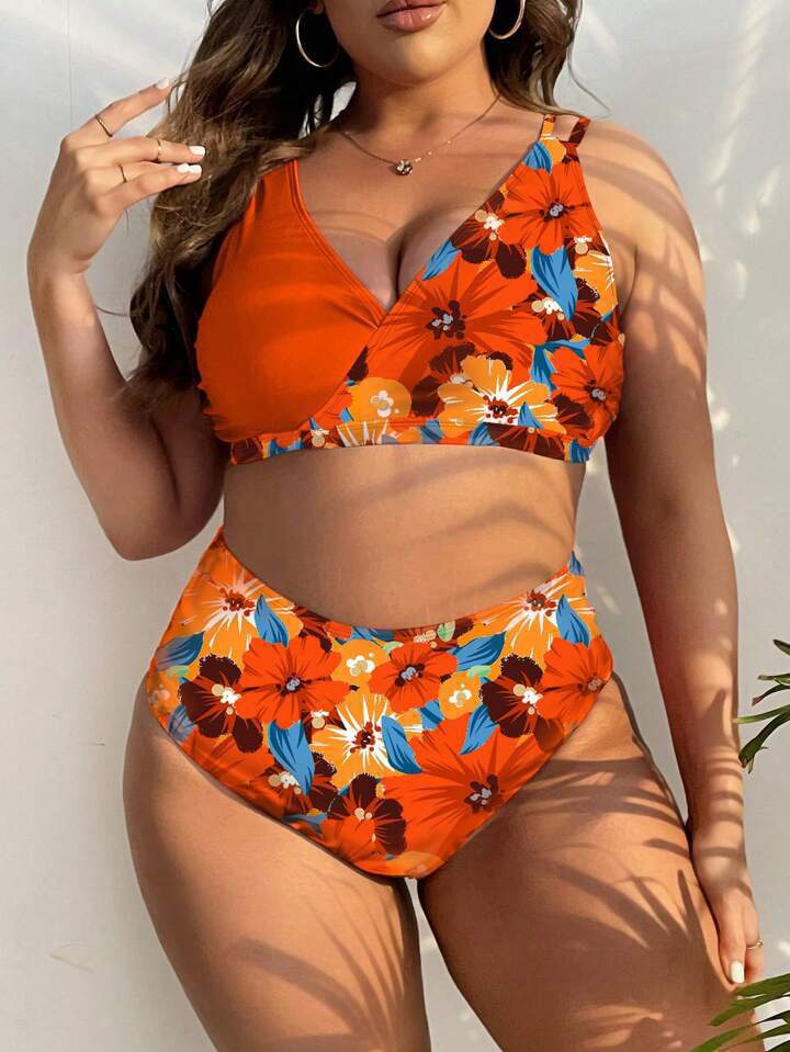 Women's High-Cut Bikini with Wrap Design and Floral Pattern Mune Fashion