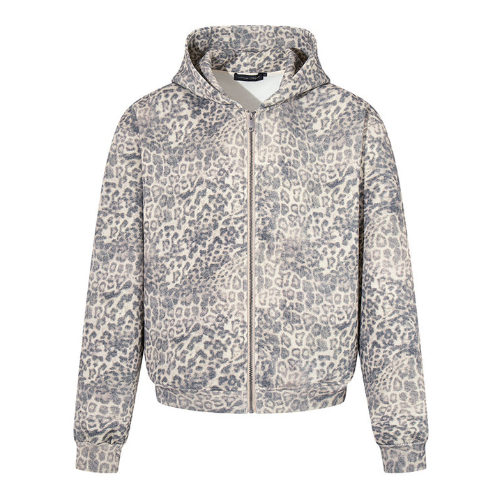 Women’s zip hoodie in soft velour with all-over leopard jacquard Mune Fashion