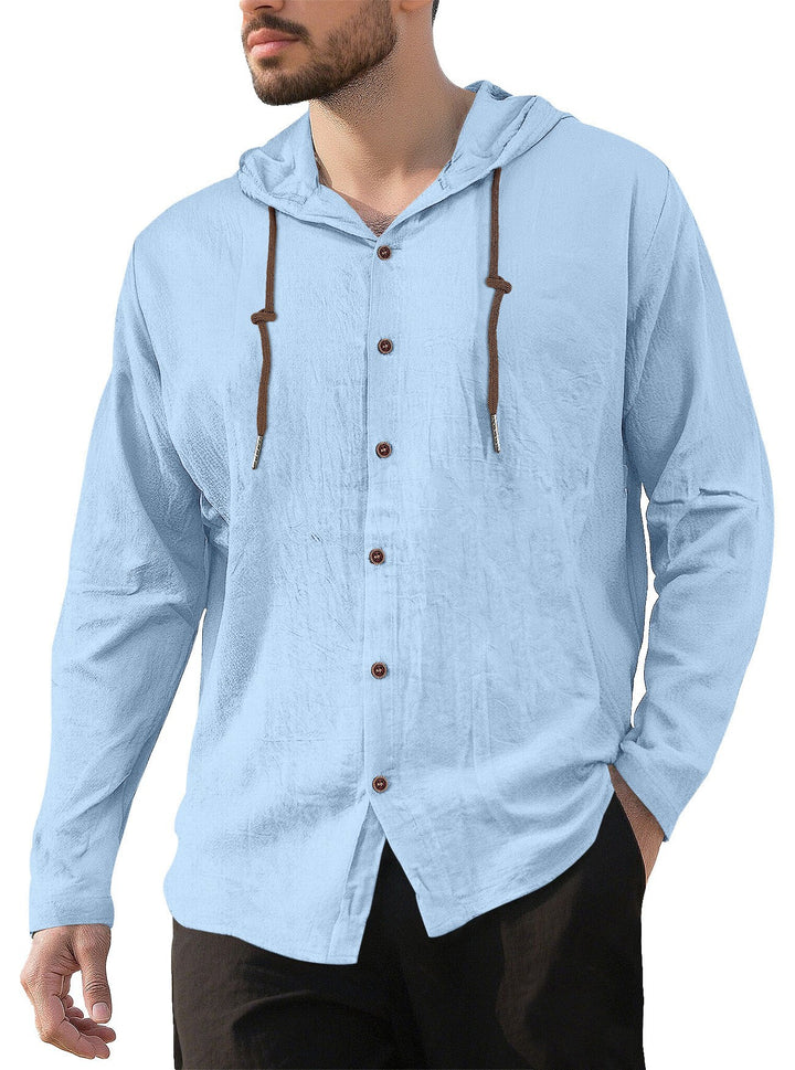 Men's hooded shirt in linen look with button placket and drawstring Mune Fashion