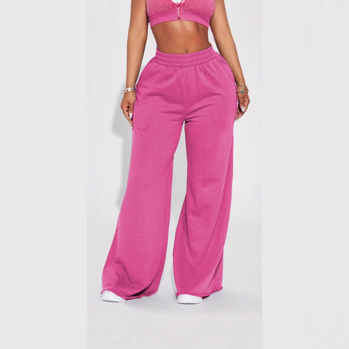 Women high-waisted flared lounge pants with elastic comfort waistband and concealed pockets Mune Fashion