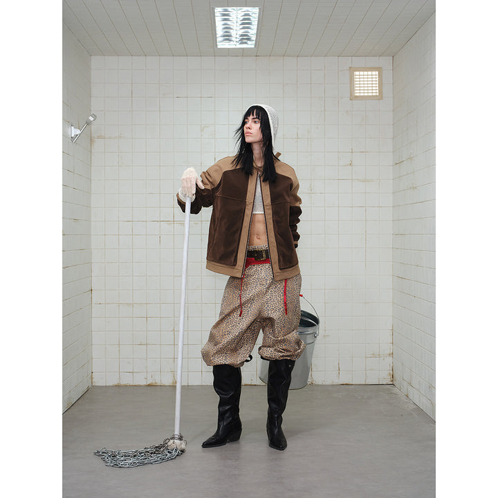 Men's short jacket in boxy-blouson style made of velour and canvas mix with high stand-up collar Mune Fashion