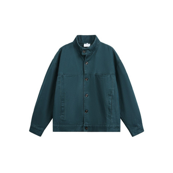 Men's Loose Canvas Overshirt with Stand-Up Collar, Patch Pockets and Distinctive Stitching Details Mune Fashion