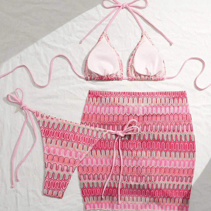 Women Triangle Bikini with Refined Tie Details and Matching Skirt Mune Fashion