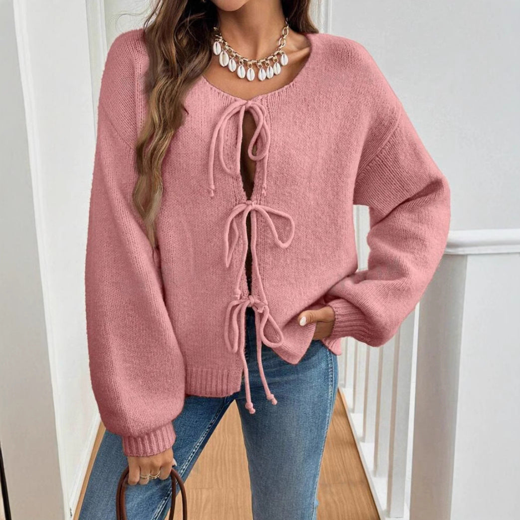 Women's short cardigan with ties, oversized silhouette and balloon sleeves Mune Fashion