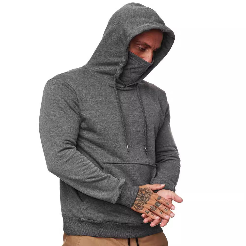 Men's hoodie with integrated tube collar face mask, kangaroo pocket and ribbed cuffs Mune Fashion