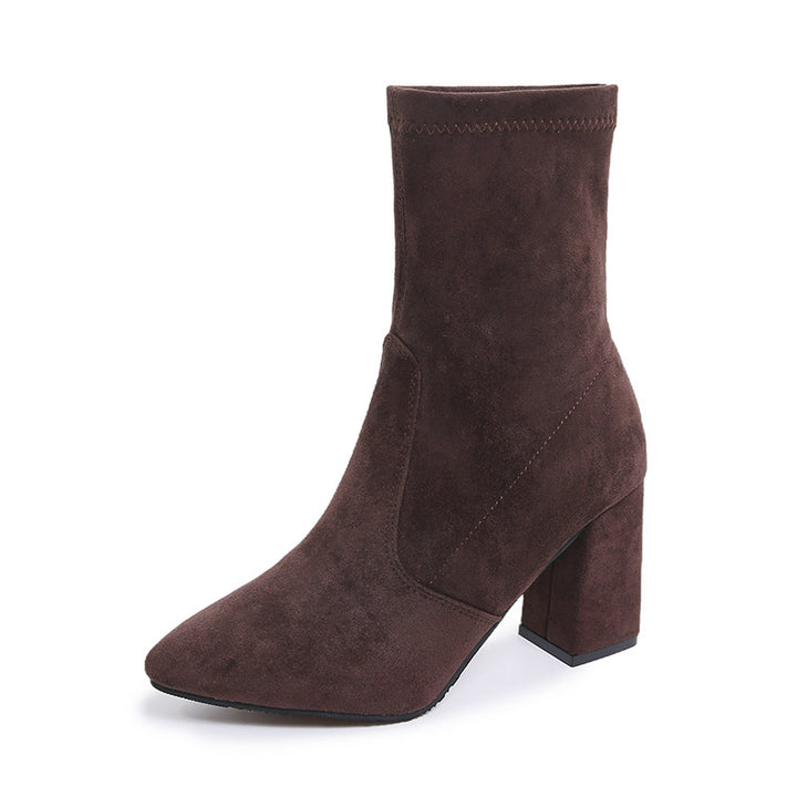 Women's ankle-high stretch ankle boots with pointed toe and comfortable block heel Mune Fashion