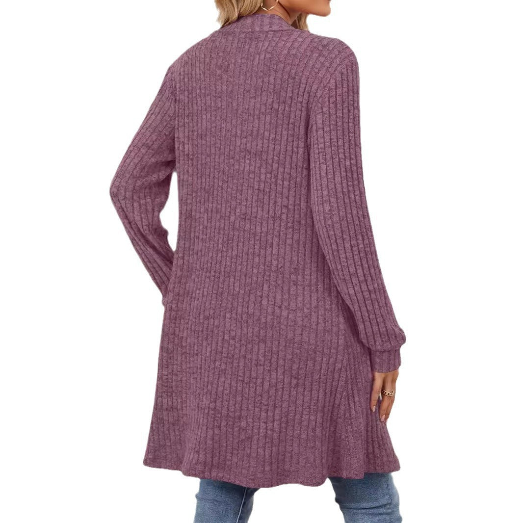 Women Longline Ribbed Knit Cardigan with Pockets Mune Fashion