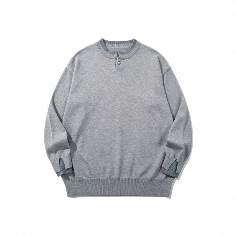 Unisex Oversize Fine Knit Sweater with Henley Button Placket and Slit Cuffs Mune Fashion