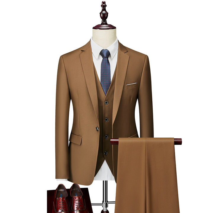 Men's Three-Piece Slim-Fit Business Suit with Vest and Slim Silhouette Mune Fashion