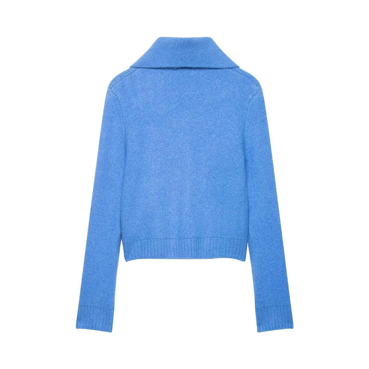 Ladies short-cut cardigan with zipper, wide shawl collar and ribbed hem Mune Fashion