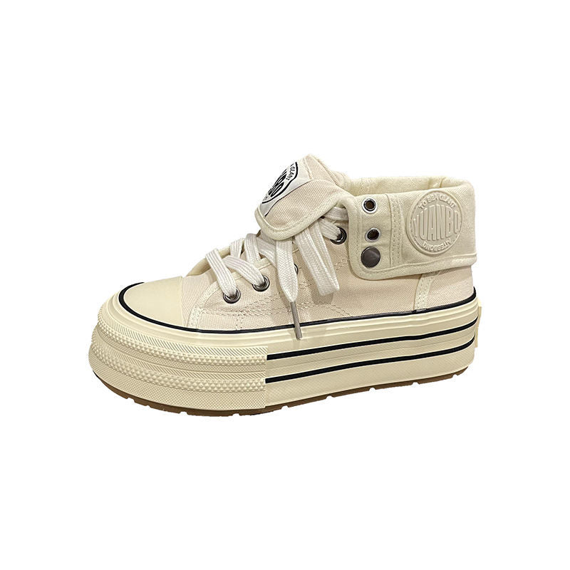 Women's High-Cut Canvas Platform Sneakers with Distinctive Rubber Platform Mune Fashion