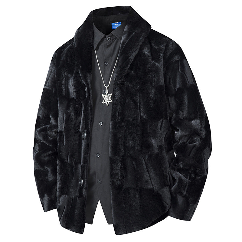 Men's Luxurious Short Blazer Jacket made of Faux Fur with Shawl Collar Mune Fashion