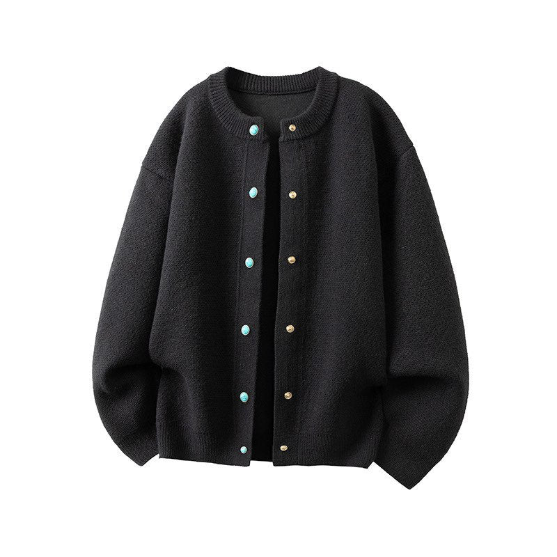 Women's Oversized Cardigan with Round Neck and Contrast Buttons Mune Fashion