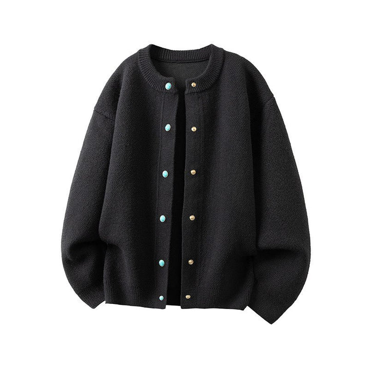 Women's Oversized Cardigan with Round Neck and Contrast Buttons Mune Fashion