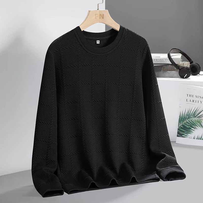 Men's finely structured round neck knitted pullover with check pattern and casual cut Mune Fashion