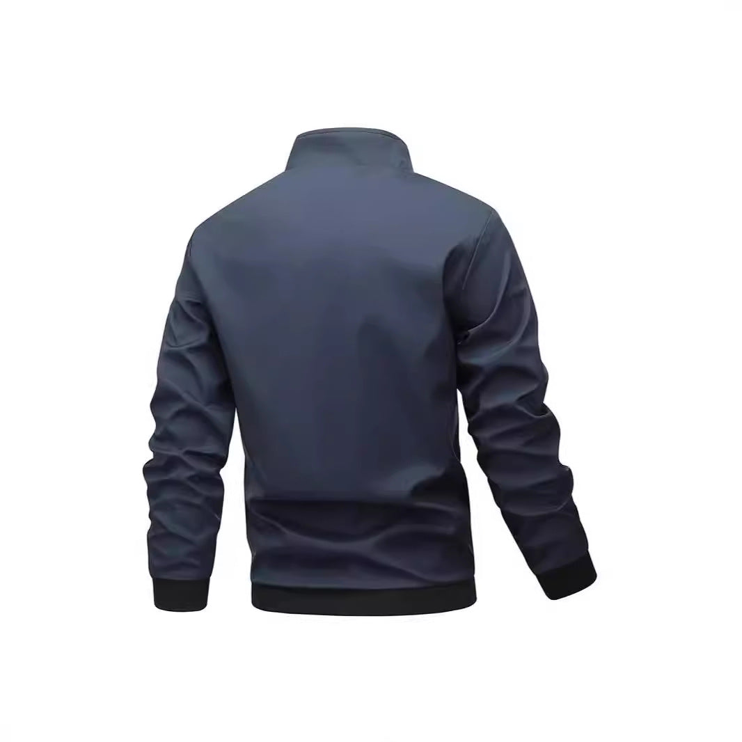 Men's Lightweight Zip-Up Bomber Style Training Jacket with Stand-Up Collar and Wind-Resistant Microfiber Shell Mune Fashion