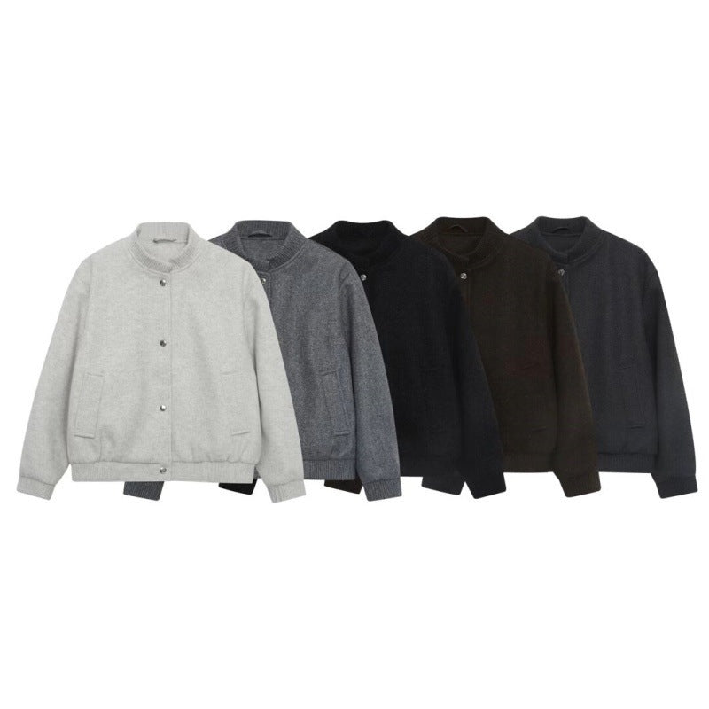 Men's wool blend bomber jacket with ribbed cuffs and snap button placket Mune Fashion