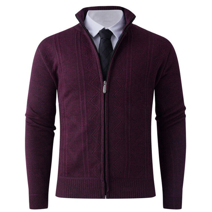 Men's knit zip jacket with stand-up collar and subtle diamond pattern Mune Fashion