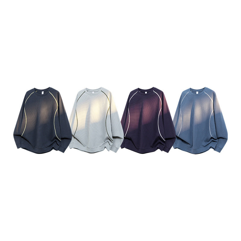 Men's Waffle Structure Oversized Sweatshirt with Raglan Sleeves and Relaxed Fit Drune