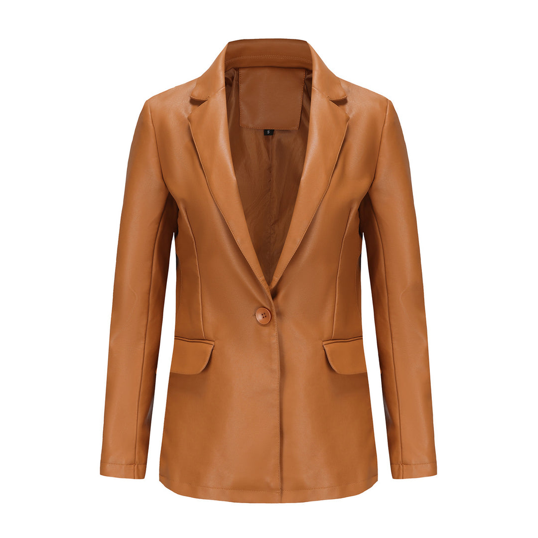 Women's fitted blazer made of faux leather with notch collar and flap pockets Mune Fashion