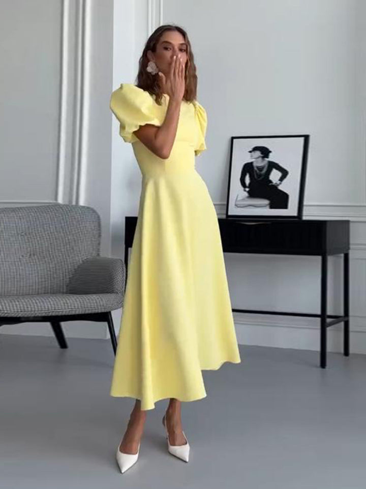 Women’s midi dress with a tailored A-line and voluminous puff sleeves Mune Fashion