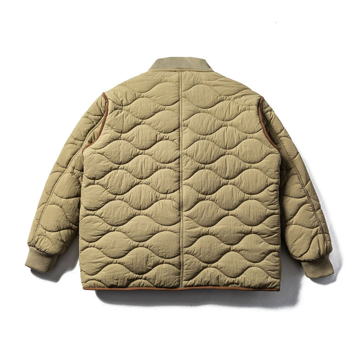 Men's Quilted Boxy Blouson with Wave Quilting and Leather Piping Mune Fashion