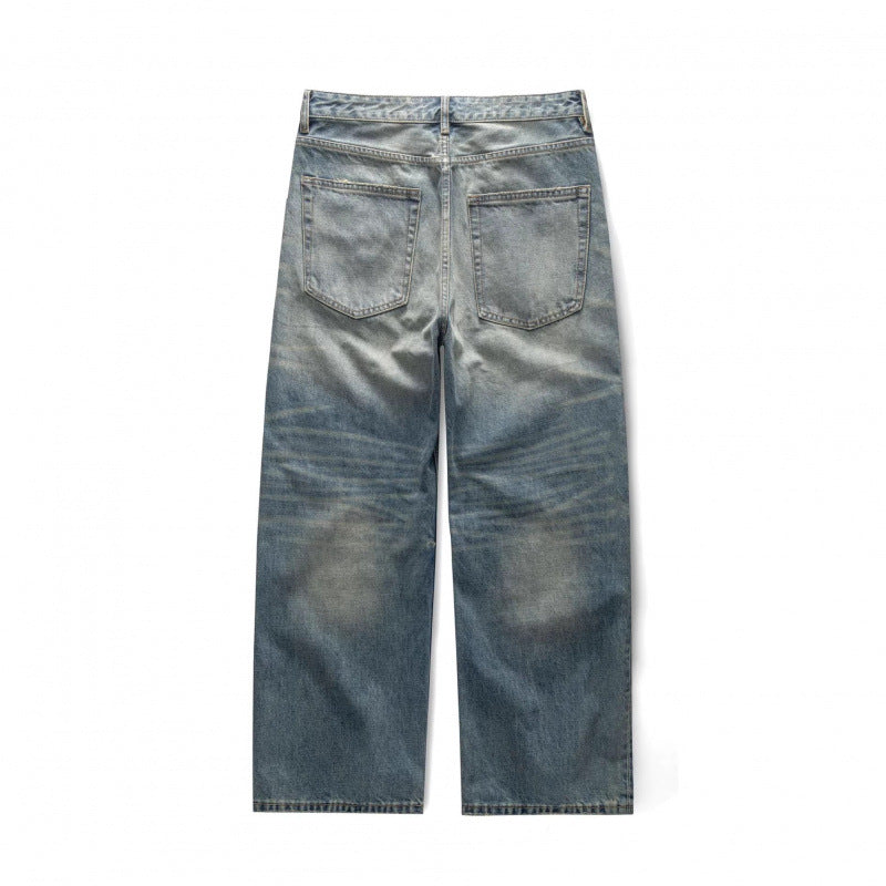 Women's Loose-Fit Straight-Leg Jeans with High Waist and Vintage Wash Mune Fashion