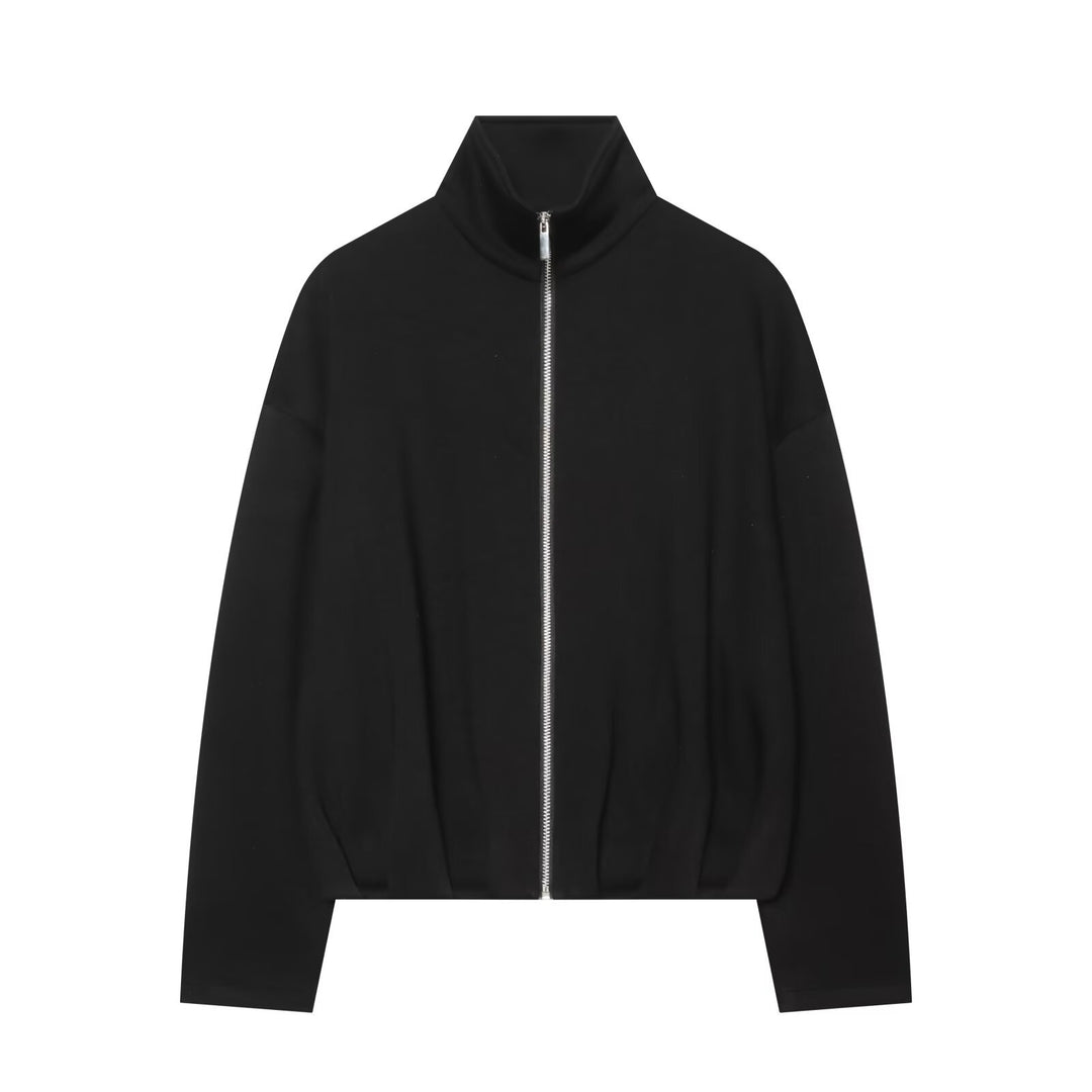 Women's Cropped Sweat Jacket with High Funnel Collar, Full Zip and Fitted Hem Mune Fashion
