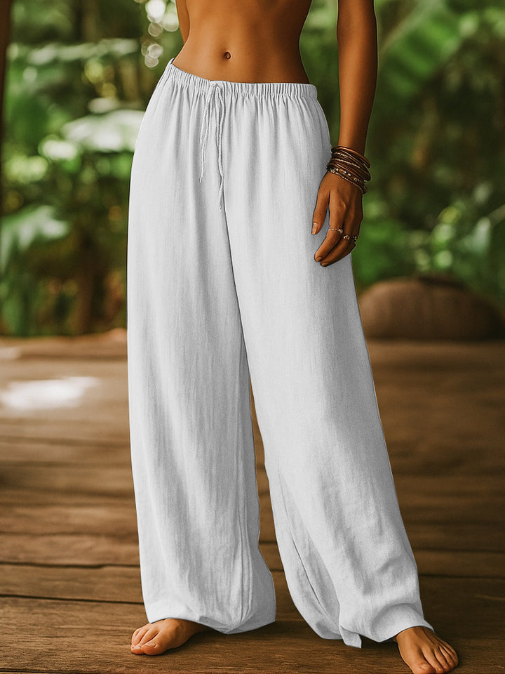 Ladies Lightweight Linen Pants with Wide Legs and Drawstring Mune Fashion