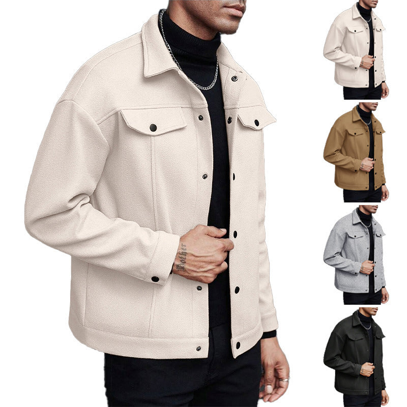 Men's Overshirt Jacket in Trucker Style with Wool Blend Look and Snap Buttons Mune Fashion